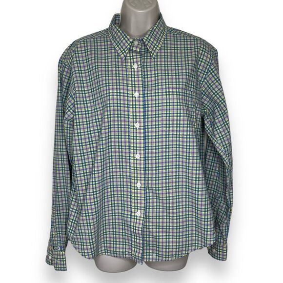 Cruel Girl Plaid Yellow Blue Orange Long Sleeve Button Front Shirt Women Large - Picture 1 of 12